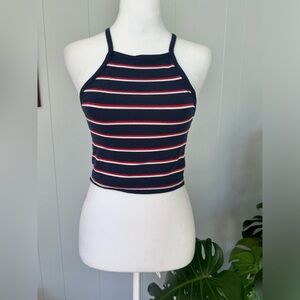 🛍️ Divided blue with red,white striped crop top size Small